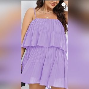 Exlura Womens Purple Spaghetti Strap Pleated Short Jumpsuit Romper XXXXL NEW